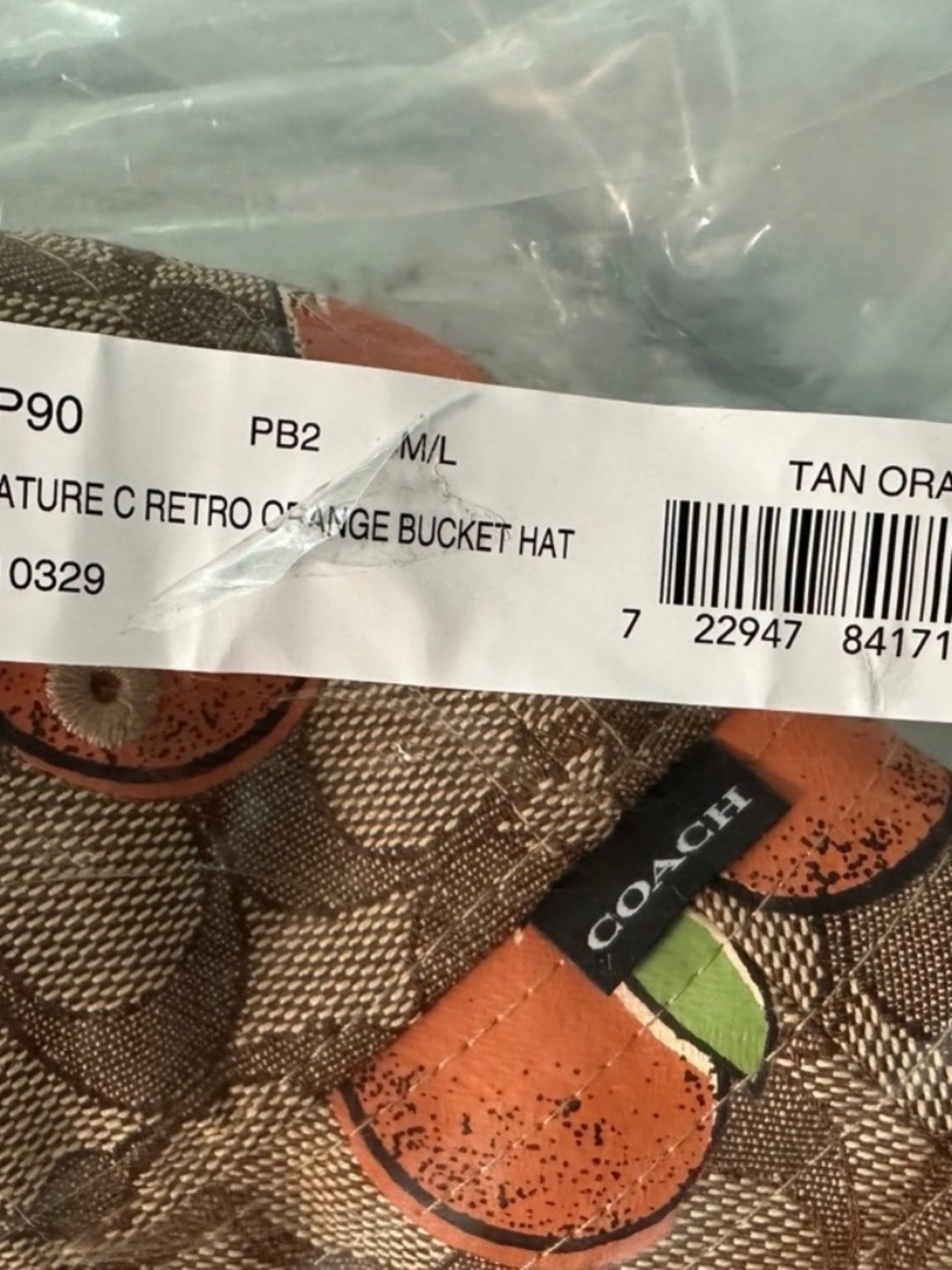 NEW Coach SIGNATURE RETRO ORANGE PRINT BUCKET HAT M/L CAP90 - NWT - Picture 5 of 6